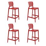 Conjuntode4CadeirasPlasticasTramontinaSofiaAltaBaremPolipropilenoeFibradeVidroVermelho