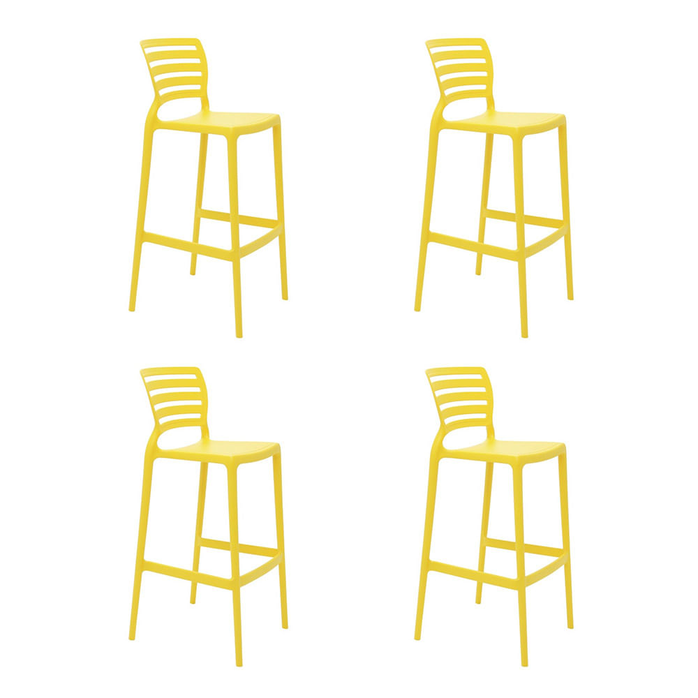 Conjunto com 4 Cadeiras Tramontina em Polipropileno Amarelo Sofia Vazada