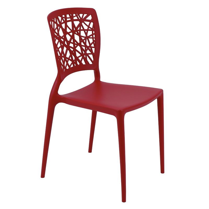 Conjuntode4CadeirasPlasticasTramontinaJoanaemPolipropilenoeFibradeVidroVermelho