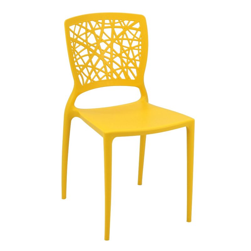 Conjuntode4CadeirasPlasticasTramontinaJoanaemPolipropilenoeFibradeVidroAmarelo