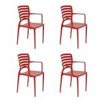 Conjuntode4CadeirasPlasticasTramontinaSofiacomEncostoHorizontaleBracosemPolipropilenoeFibradeVidroVermelho