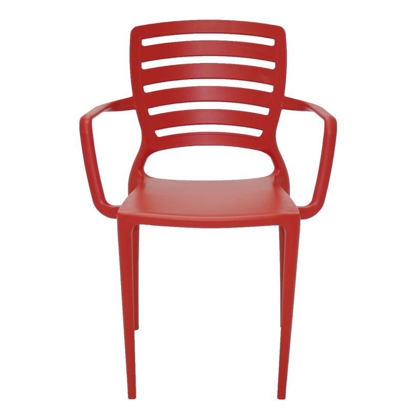 Conjuntode4CadeirasPlasticasTramontinaSofiacomEncostoHorizontaleBracosemPolipropilenoeFibradeVidroVermelho