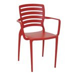Conjuntode4CadeirasPlasticasTramontinaSofiacomEncostoHorizontaleBracosemPolipropilenoeFibradeVidroVermelho