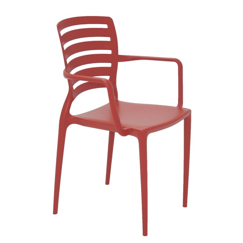 Conjuntode4CadeirasPlasticasTramontinaSofiacomEncostoHorizontaleBracosemPolipropilenoeFibradeVidroVermelho