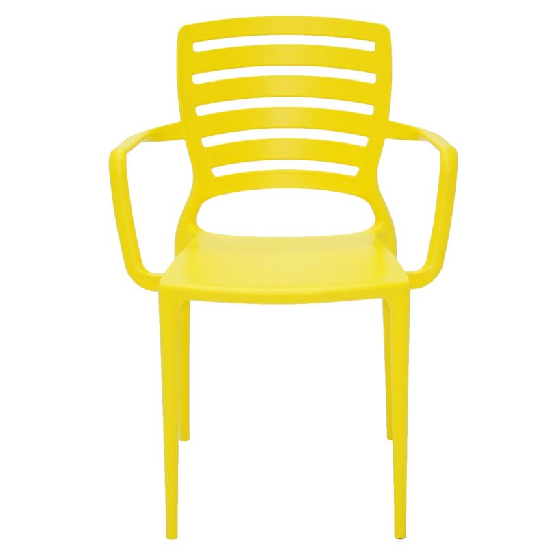 Conjuntode4CadeirasPlasticasTramontinaSofiacomEncostoHorizontaleBracosemPolipropilenoeFibradeVidroAmarelo