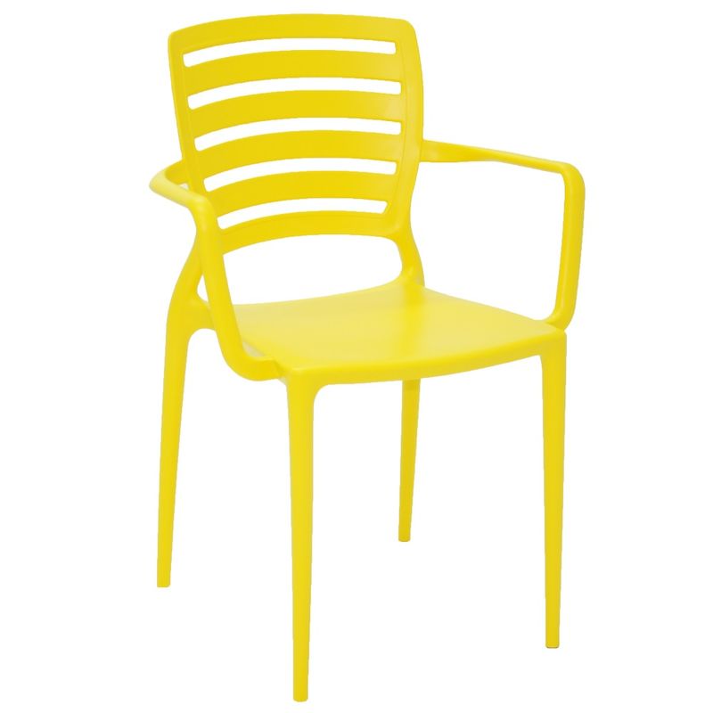 Conjuntode4CadeirasPlasticasTramontinaSofiacomEncostoHorizontaleBracosemPolipropilenoeFibradeVidroAmarelo