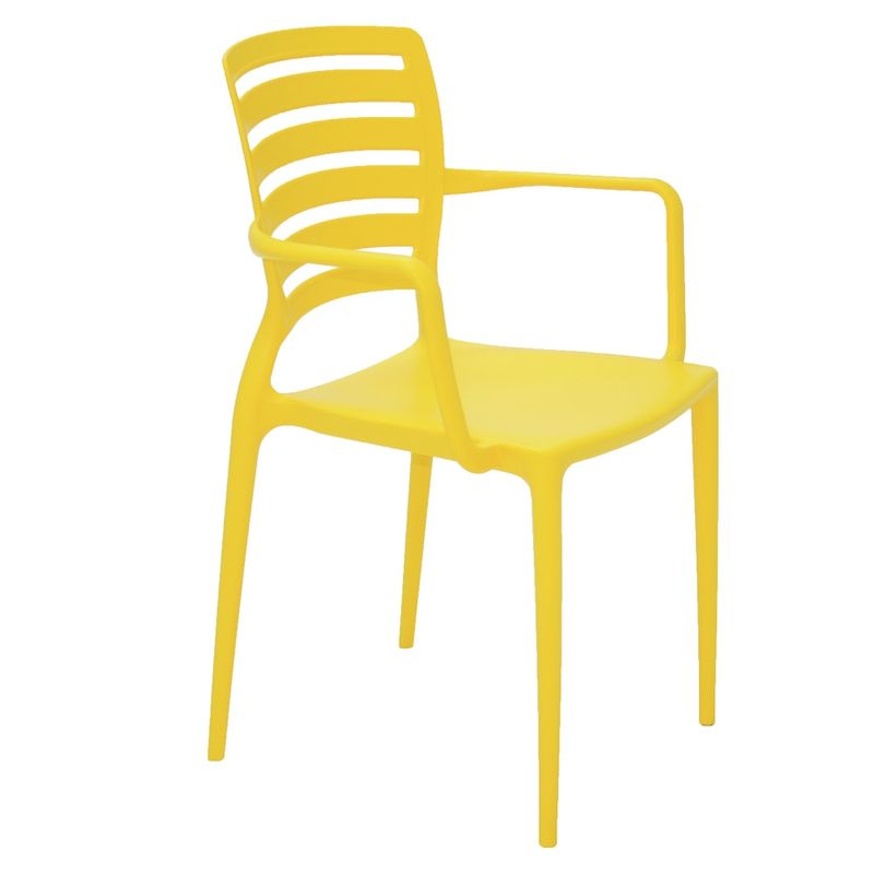 Conjuntode4CadeirasPlasticasTramontinaSofiacomEncostoHorizontaleBracosemPolipropilenoeFibradeVidroAmarelo