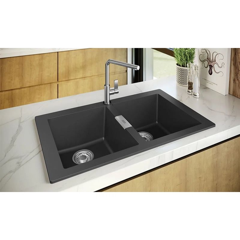 CubaDupladeSobreporFranke86x51x20cmSirius620TectoniteCarbonoBlack