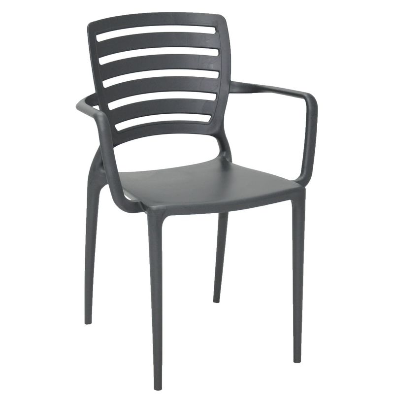 Conjuntode4CadeirasPlasticasTramontinaSofiaEncostoHorizontaleBracosPolipropilenoeFibradeVidroGrafite