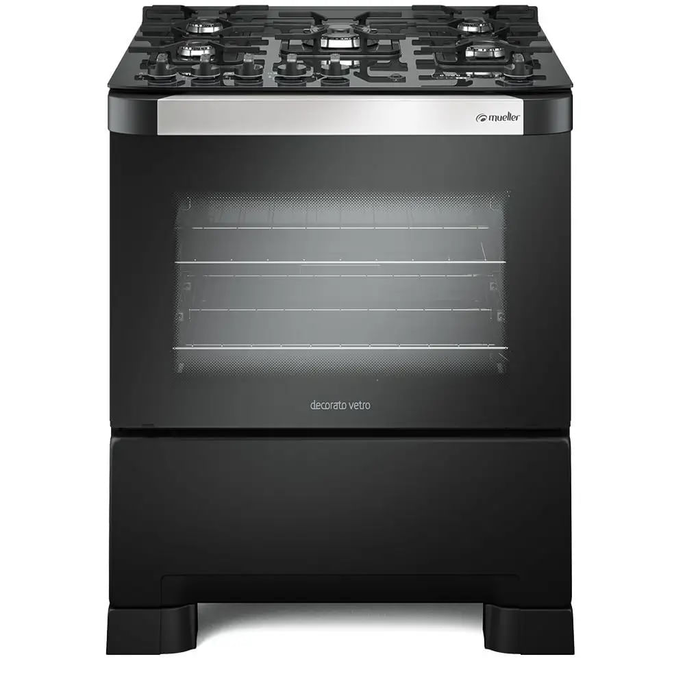 Fogão De Piso Mueller 5 Bocas Decorato Vetro Preto Fosco - Bivolt
