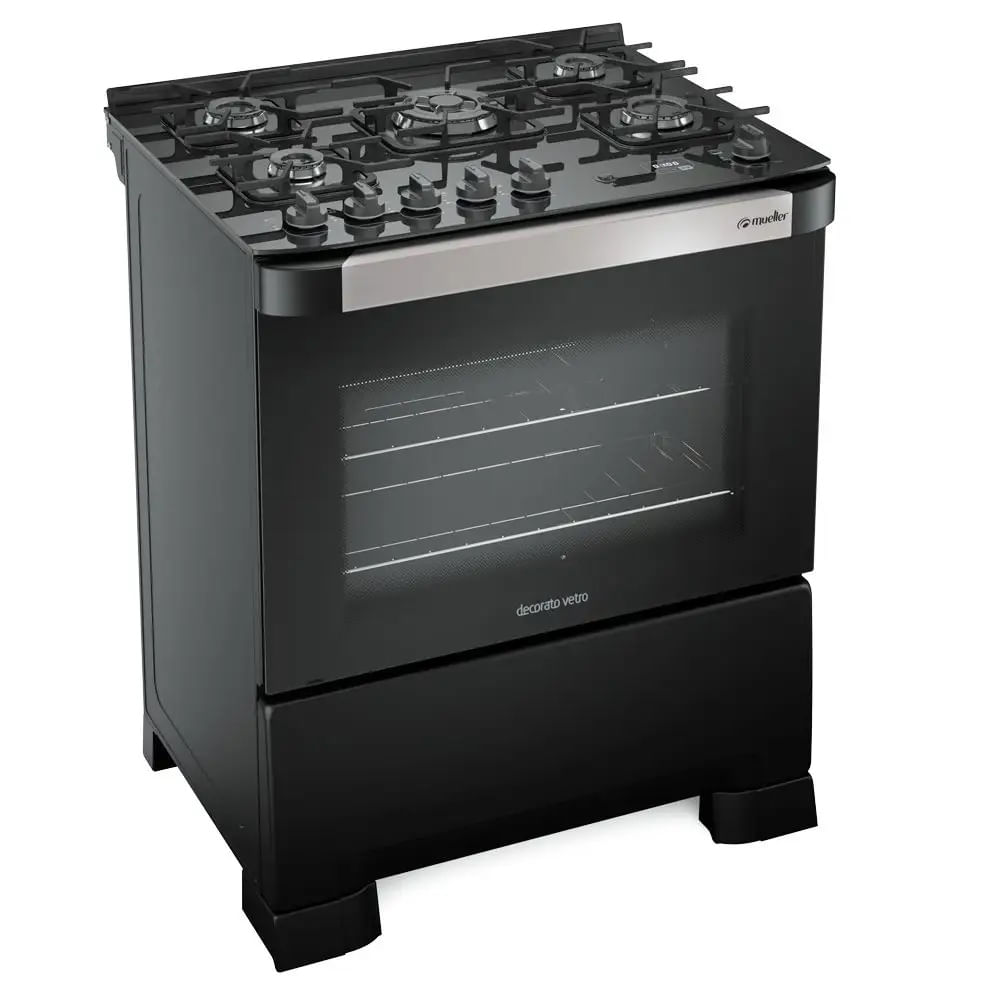 Fogao-Mueller-5-Bocas-Decorato-Vetro-Preto-Fosco---Bivolt