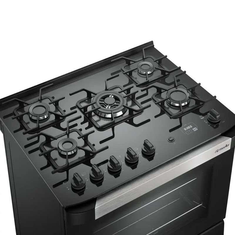 Fogao-Mueller-5-Bocas-Decorato-Vetro-Preto-Fosco---Bivolt