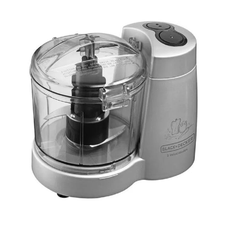 MiniprocessadordeAlimentosBlackDecker120W2velocidadesLaminasemAcoInoxPrataHC32P–220Volts