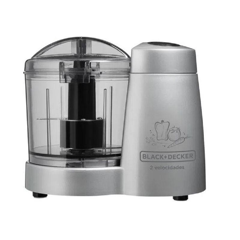 MiniprocessadordeAlimentosBlackDecker120W2velocidadesLaminasemAcoInoxPrataHC32P–220Volts
