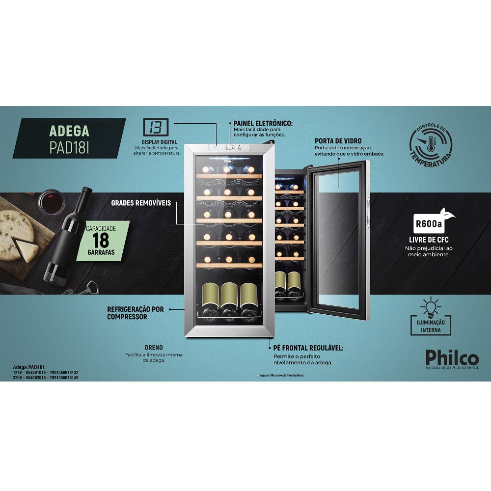 Adega-Climatizada-Philco-18-Garrafas-com-Controle-de-Temperatura-Inox-PAD18I---127-Volts