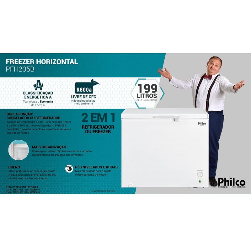 FreezerHorizontalPhilco199Litros1PortaBrancoPFH205B220Volts