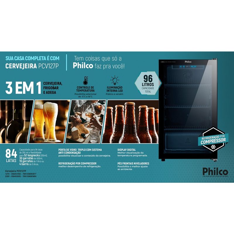 CervejeiraPhilco84LatasPretaPCV127P–127Volts