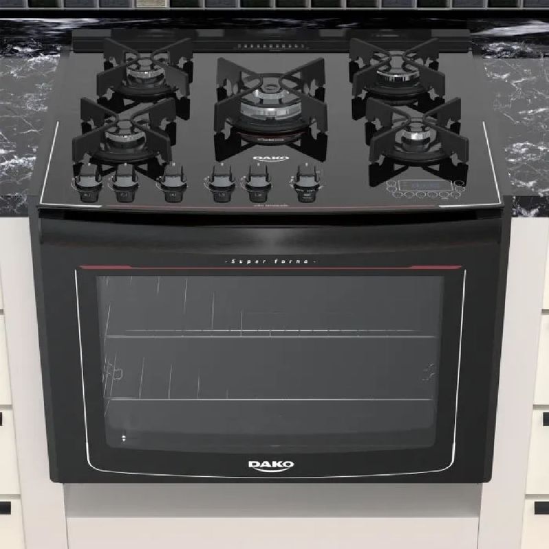 Fogao-de-Embutir-Dako-5-Bocas-Turbo-Glass-Preto---Bivolt