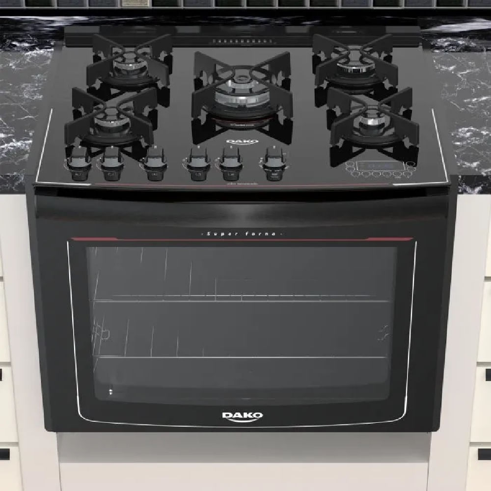 Fogao-de-Embutir-Dako-5-Bocas-Turbo-Glass-Preto---Bivolt