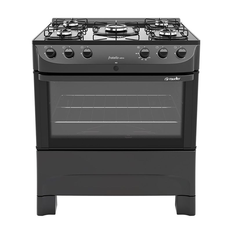 Fogao-de-Piso-Mueller-5-Bocas-Fratello-Vetro-com-Mesa-de-Vidro-Preto---Bivolt