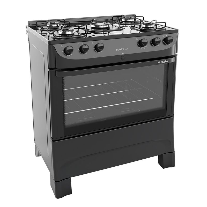 Fogao-de-Piso-Mueller-5-Bocas-Fratello-Vetro-com-Mesa-de-Vidro-Preto---Bivolt