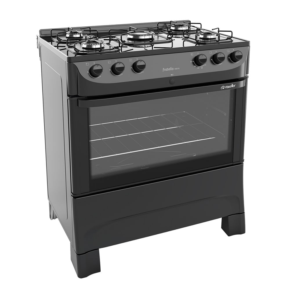Fogao-de-Piso-Mueller-5-Bocas-Fratello-Vetro-com-Mesa-de-Vidro-Preto---Bivolt