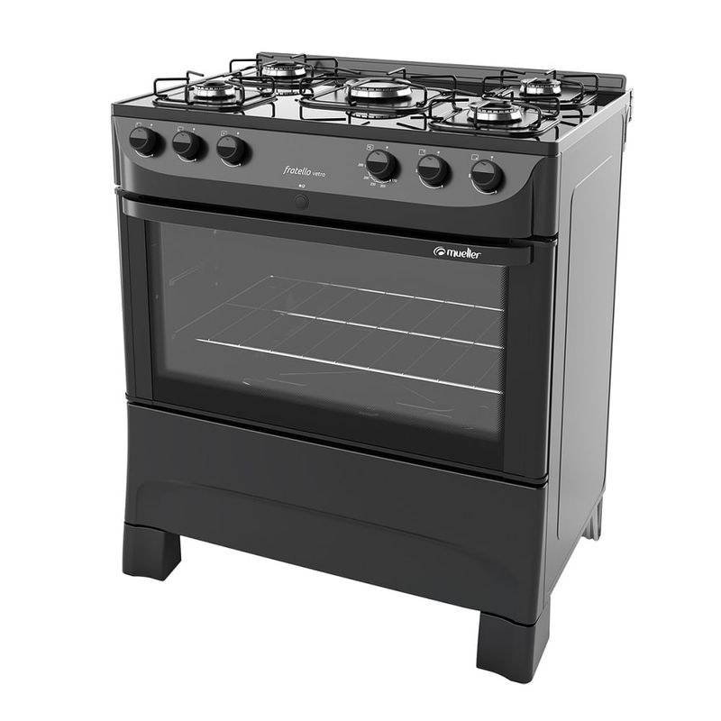 Fogao-de-Piso-Mueller-5-Bocas-Fratello-Vetro-com-Mesa-de-Vidro-Preto---Bivolt