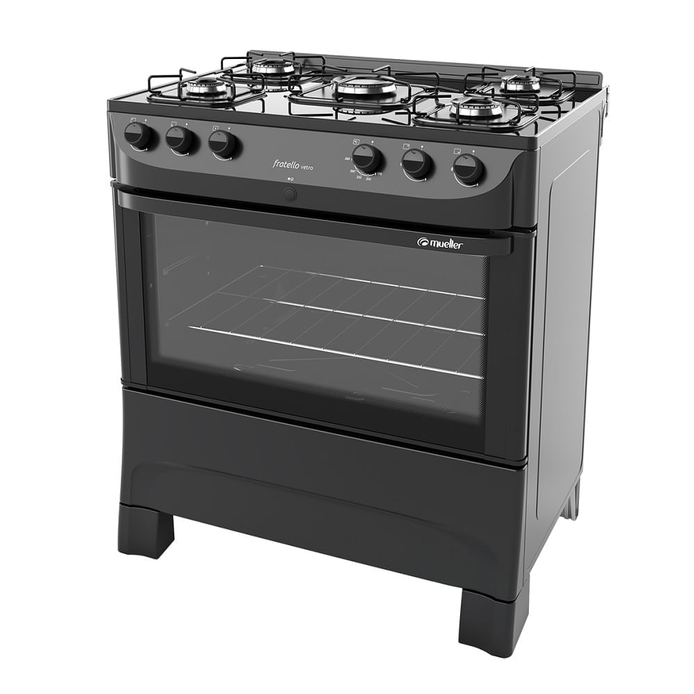 Fogao-de-Piso-Mueller-5-Bocas-Fratello-Vetro-com-Mesa-de-Vidro-Preto---Bivolt