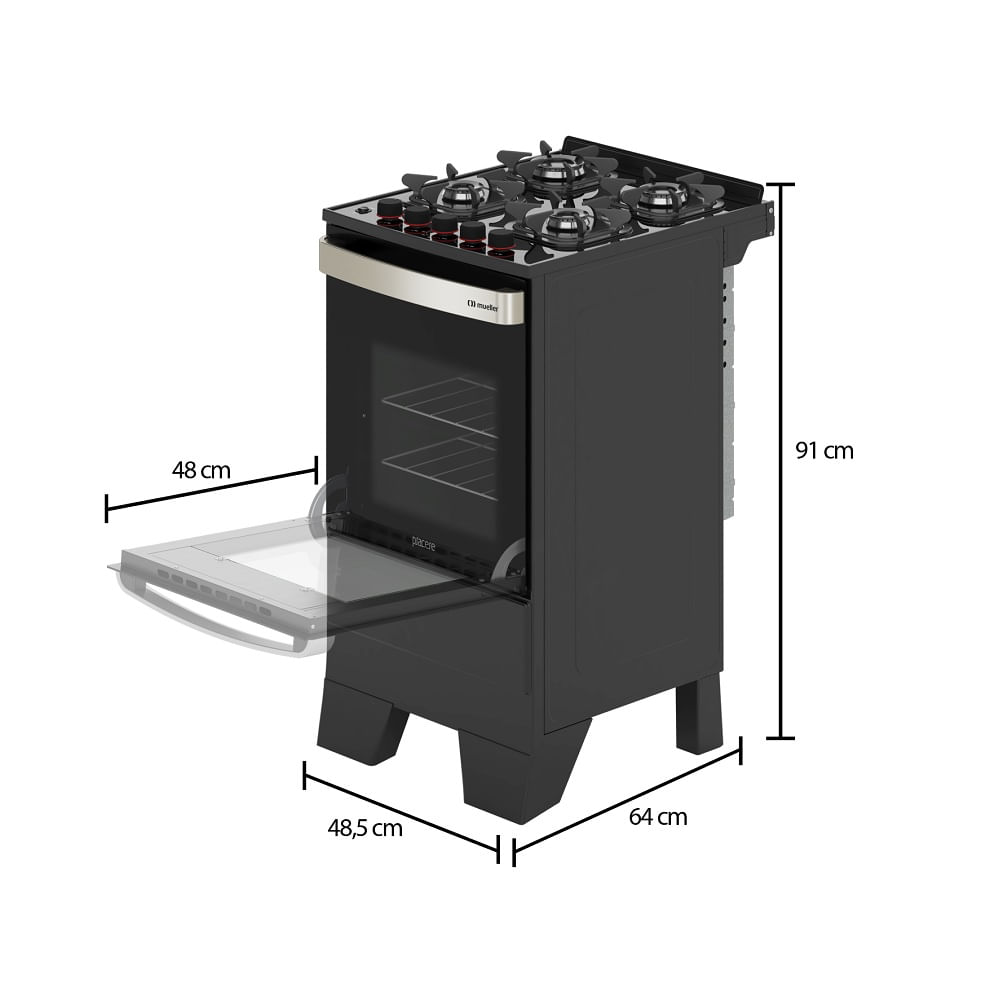 Fogao-de-Piso-Mueller-4-Bocas-Piacere-Vetro-Preto-Fosco-–-Bivolt