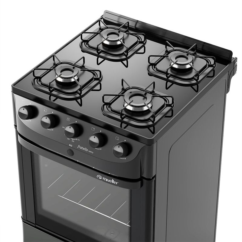 Fogao-de-Piso-Mueller-4-bocas-com-mesa-de-vidro-Fratello-Vetro-Preto-–-Bivolt