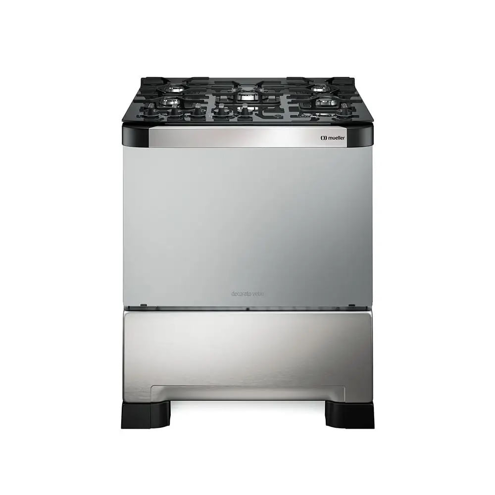 Fogão De Piso Mueller 5 Bocas Decorato Vetro Com Timer Inox - Bivolt