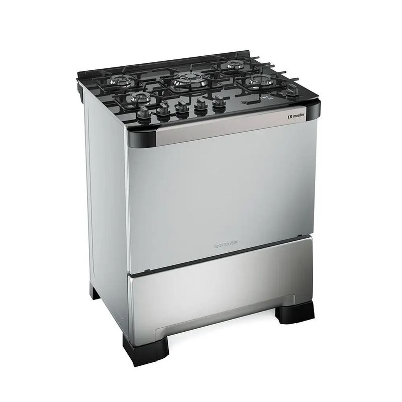 FogaoDePisoMueller5BocasDecoratoVetroComTimerInoxBivolt
