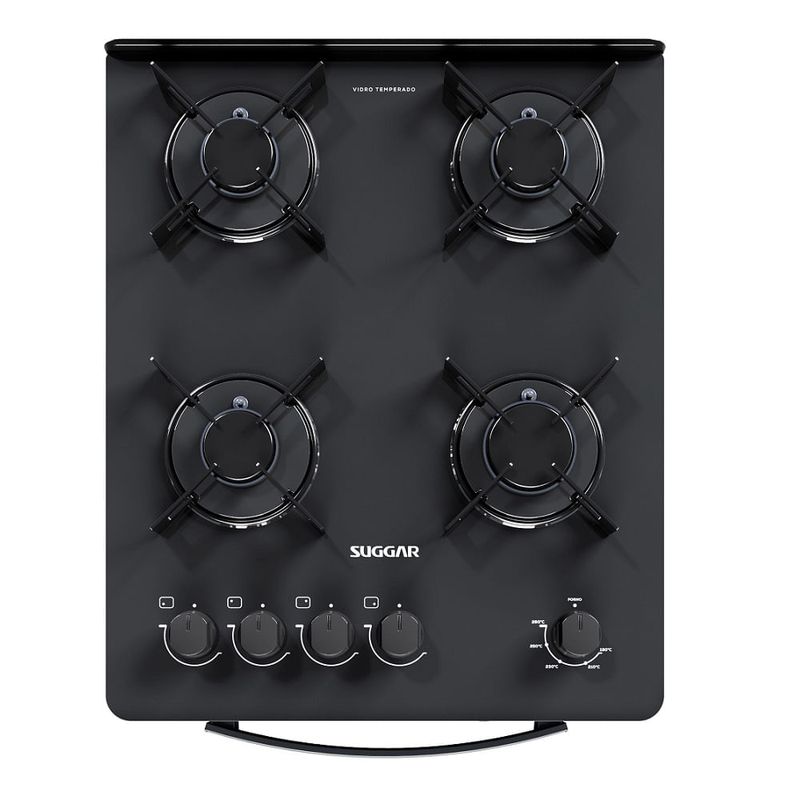 Fogao-de-Piso-Suggar-4-Bocas-Mesa-de-Vidro-Neo-Max-Preto-–-Bivolt