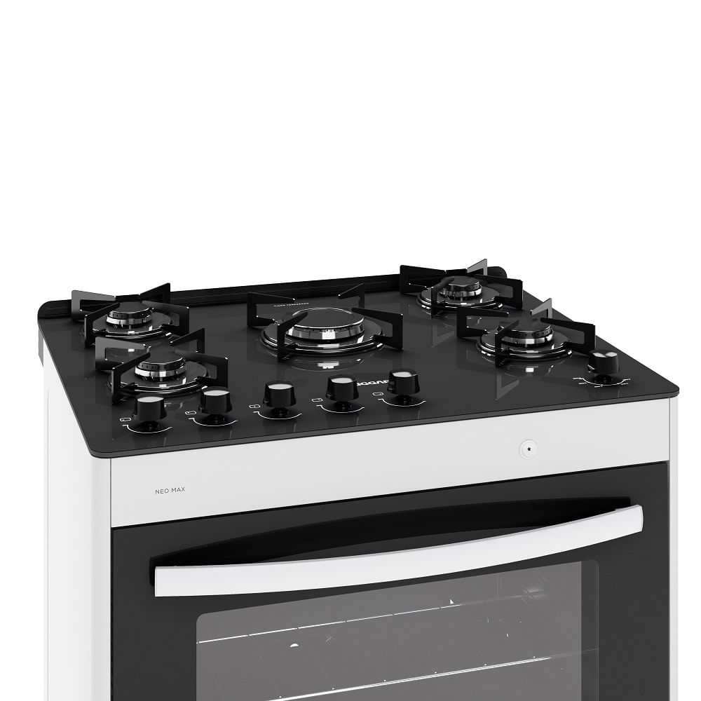 Fogão de Piso Suggar 5 Bocas Mesa de Vidro Neo Max Branco Bivolt
