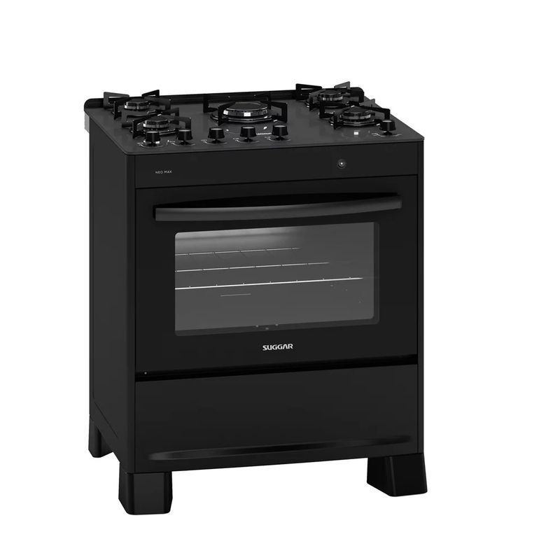 Fogao-de-Piso-Suggar-5-Bocas-Mesa-de-Vidro-Neo-Max-Preto-–-Bivolt-