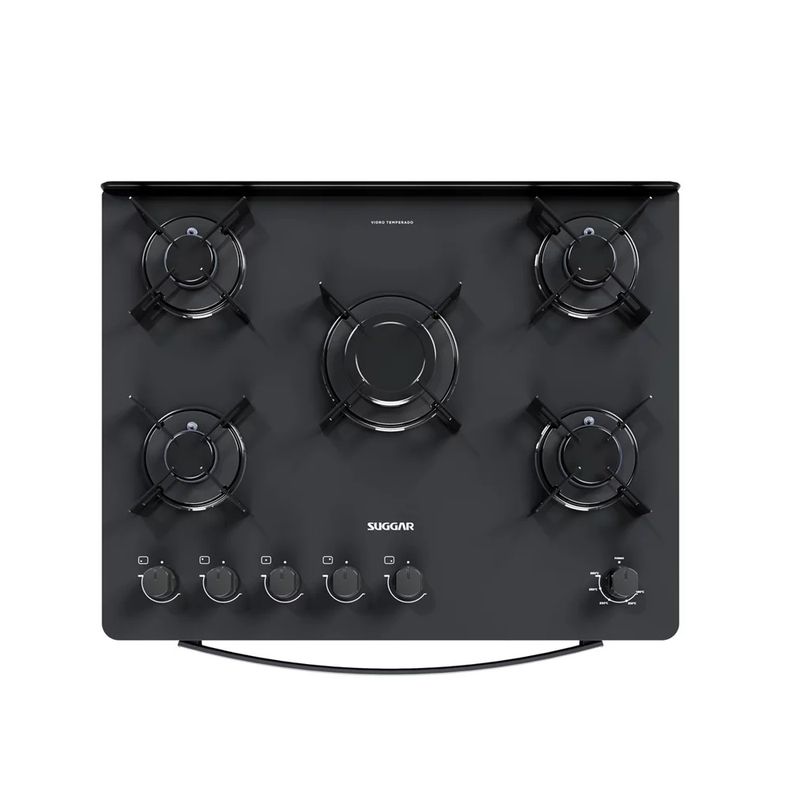 Fogao-de-Piso-Suggar-5-Bocas-Mesa-de-Vidro-Neo-Max-Preto-–-Bivolt-