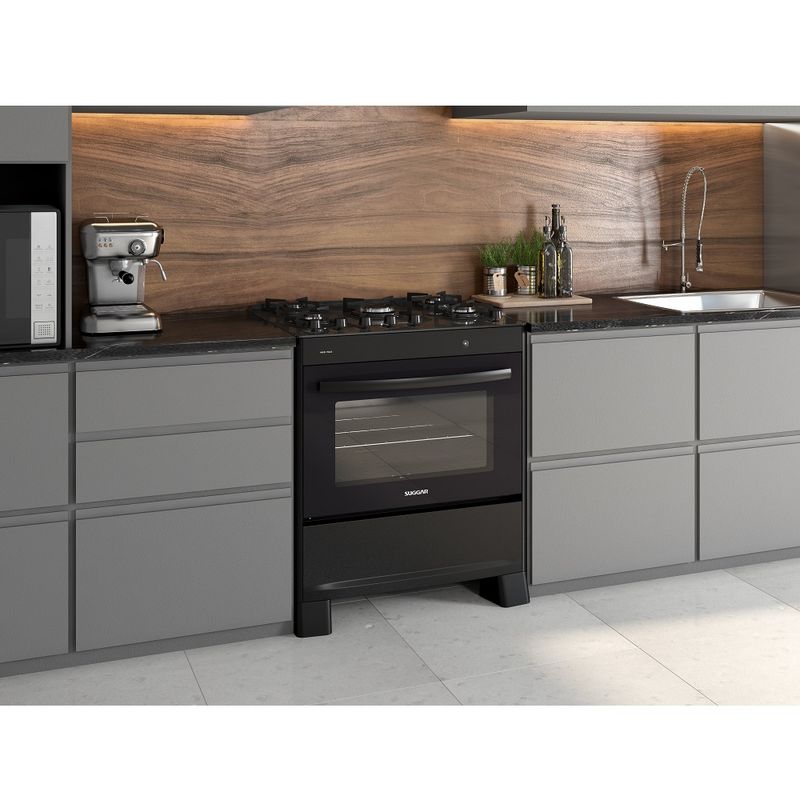 Fogao-de-Piso-Suggar-5-Bocas-Mesa-de-Vidro-Neo-Max-Preto-–-Bivolt-