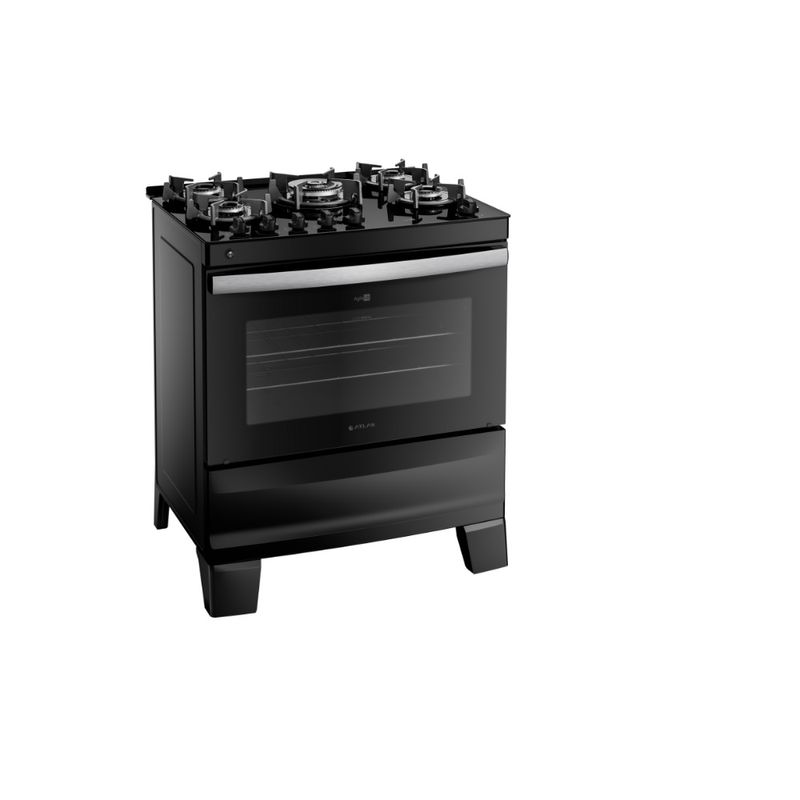 Fogao-de-Piso-Atlas-5-Bocas-com-Mesa-de-Vidro-Agile-Up-Glass-Preto---Bivolt