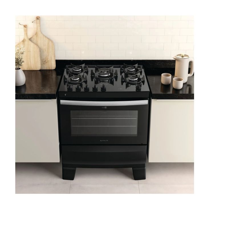 Fogao-de-Piso-Atlas-5-Bocas-com-Mesa-de-Vidro-Agile-Up-Glass-Preto---Bivolt