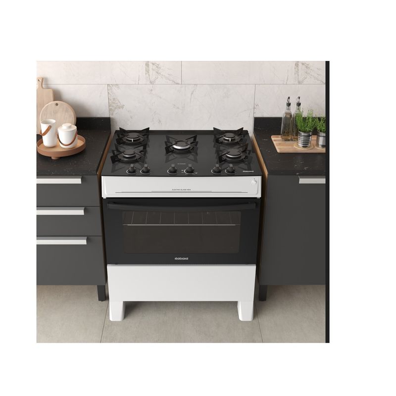 Fogao-de-Piso-Itatiaia-5-Bocas-com-Mesa-de-Vidro-Electra-Glass-New-Branco-–-Bivolt