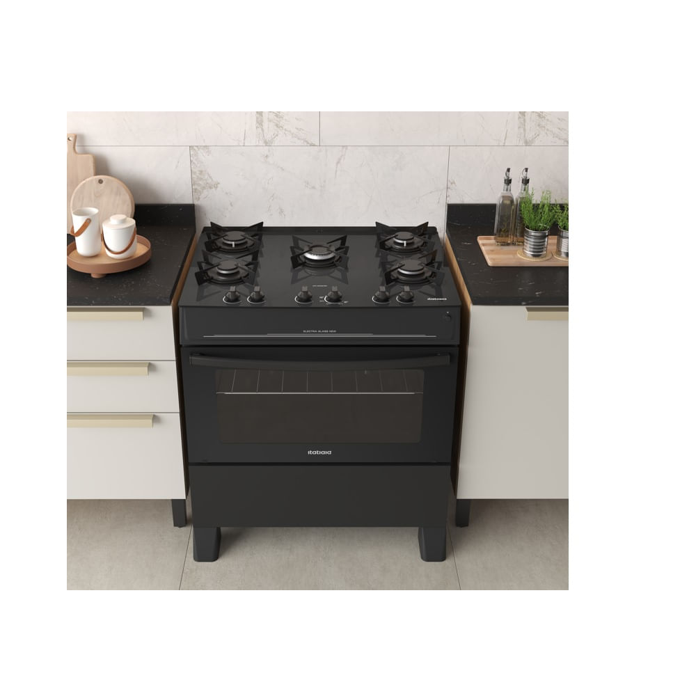 Fogao-de-Piso-Itatiaia-5-Bocas-com-Mesa-de-Vidro-Electra-Glass-New-Preto-–-Bivolt