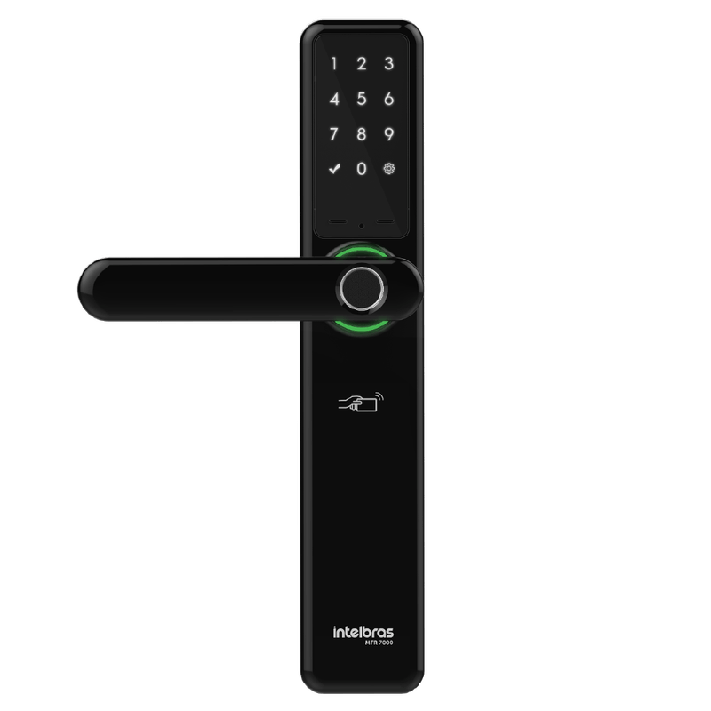 Fechadura-Smart-Intelbras-com-Macaneta-Preta-MFR-7000