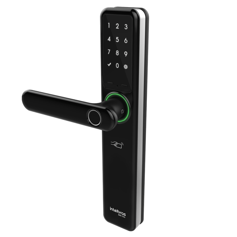 Fechadura-Smart-Intelbras-com-Macaneta-Preta-MFR-7000