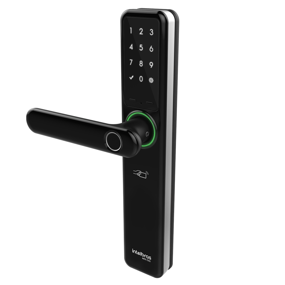 Fechadura-Smart-Intelbras-com-Macaneta-Preta-MFR-7000