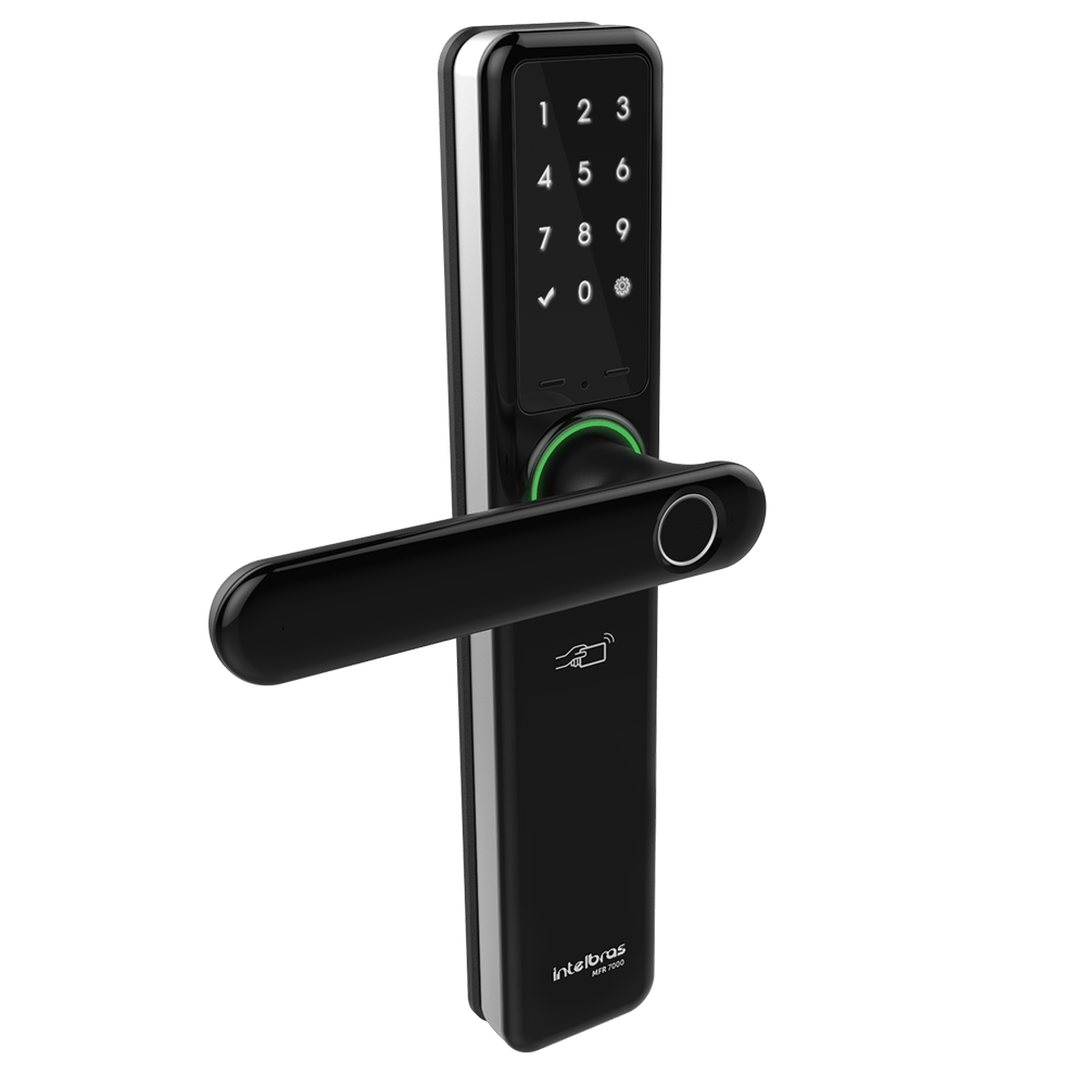 Fechadura-Smart-Intelbras-com-Macaneta-Preta-MFR-7000