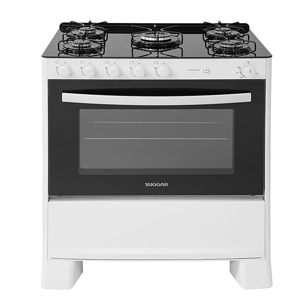 Fogão de Piso Suggar 5 Bocas Cook Glass Branco – Bivolt
