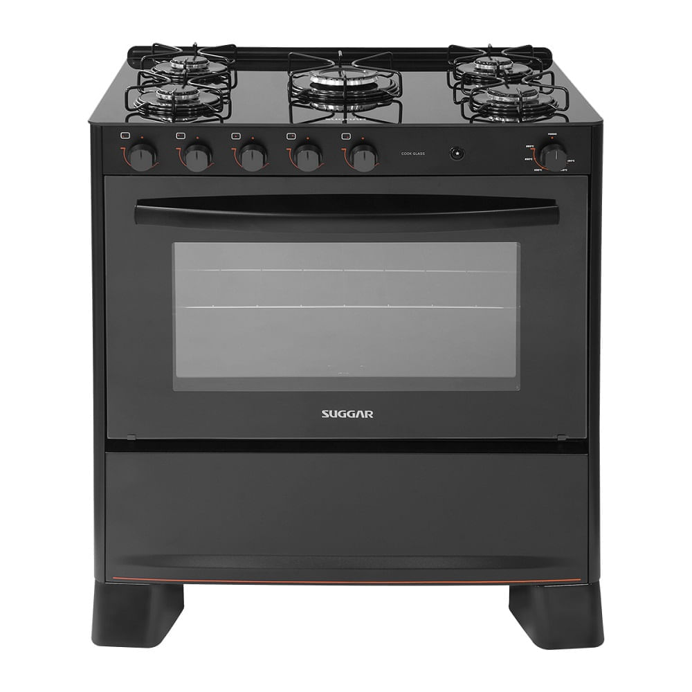 Fogão de Piso Suggar 5 Bocas Cook Glass Preto – Bivolt