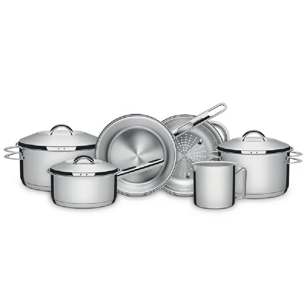 Jogo de Panelas Tramontina Solar 6 Peças em Aço Inox com Fundo Triplo Menor preço em Jogo de Panelas Tramontina Solar 6 Peças em Aço Inox com Fundo Triplo