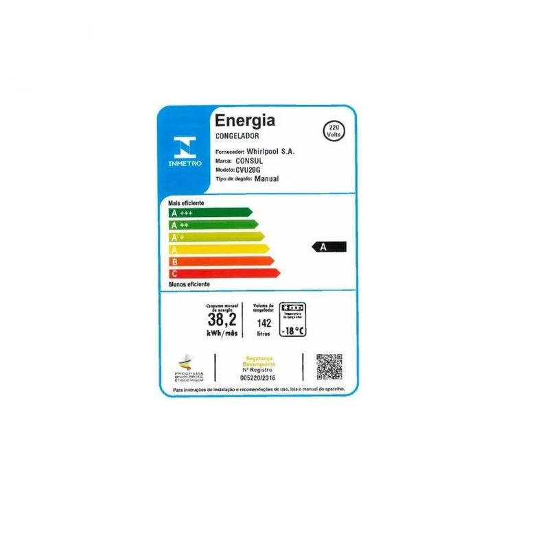 Selo-do-Inmetro-Freezer-Vertical-Consul-142-Litros-CVU20GB-220V
