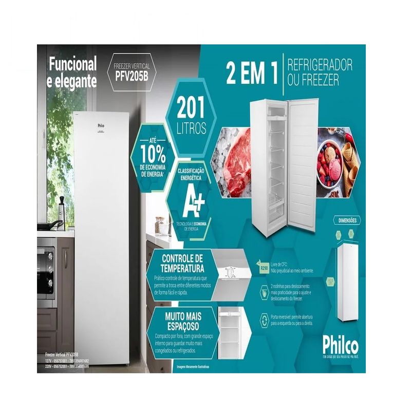 Freezer Vertical Philco 201 Litros Dupla Função Branco PFV205B - 12.jpg